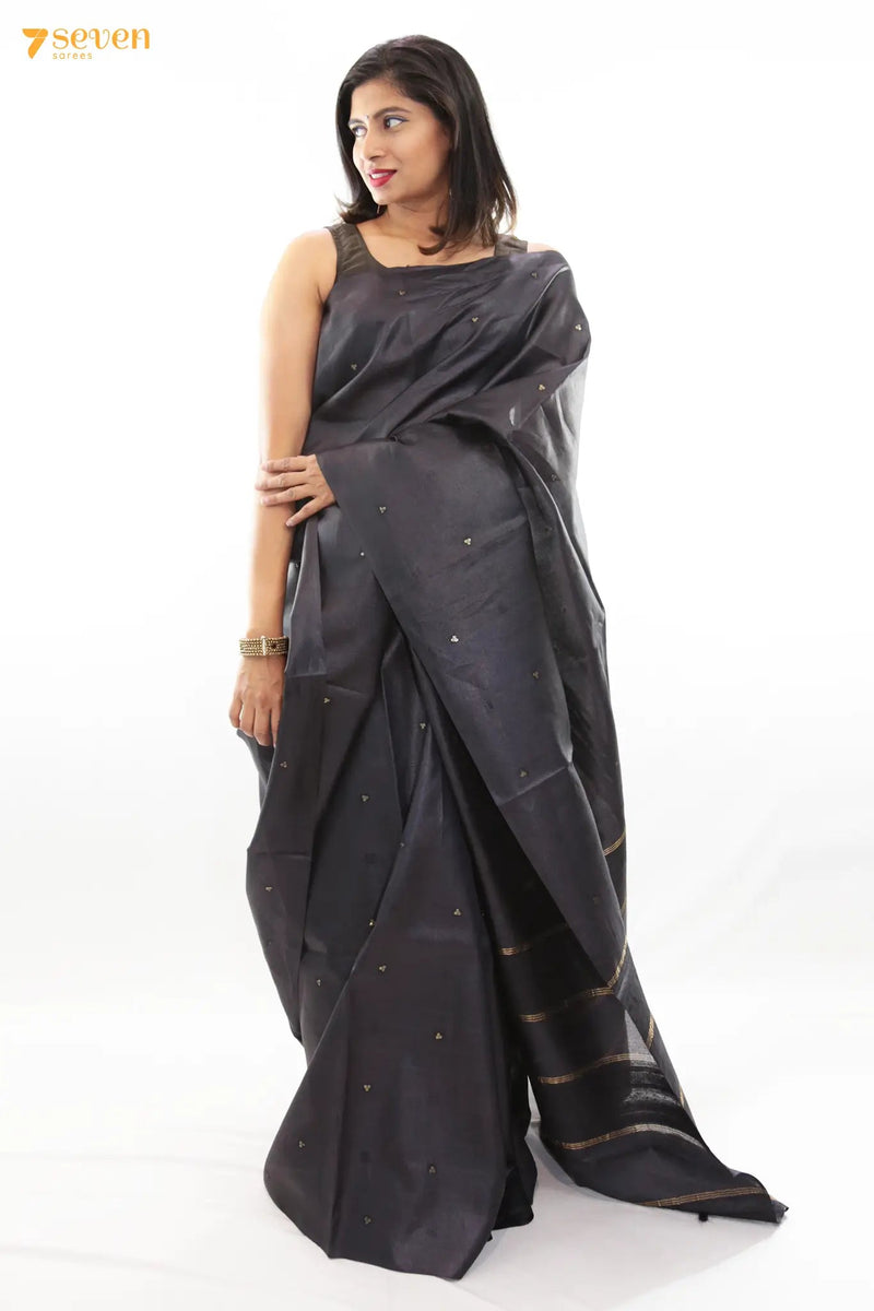 Black Dahlia Chattisgarh Black Pure Tussar Silk saree | Silk Mark Certified - Seven Sarees - Saree - Seven Sarees