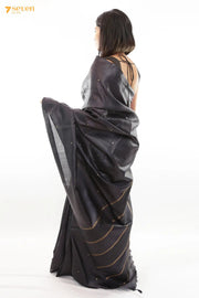 Black Dahlia Chattisgarh Black Pure Tussar Silk saree | Silk Mark Certified - Seven Sarees - Saree - Seven Sarees