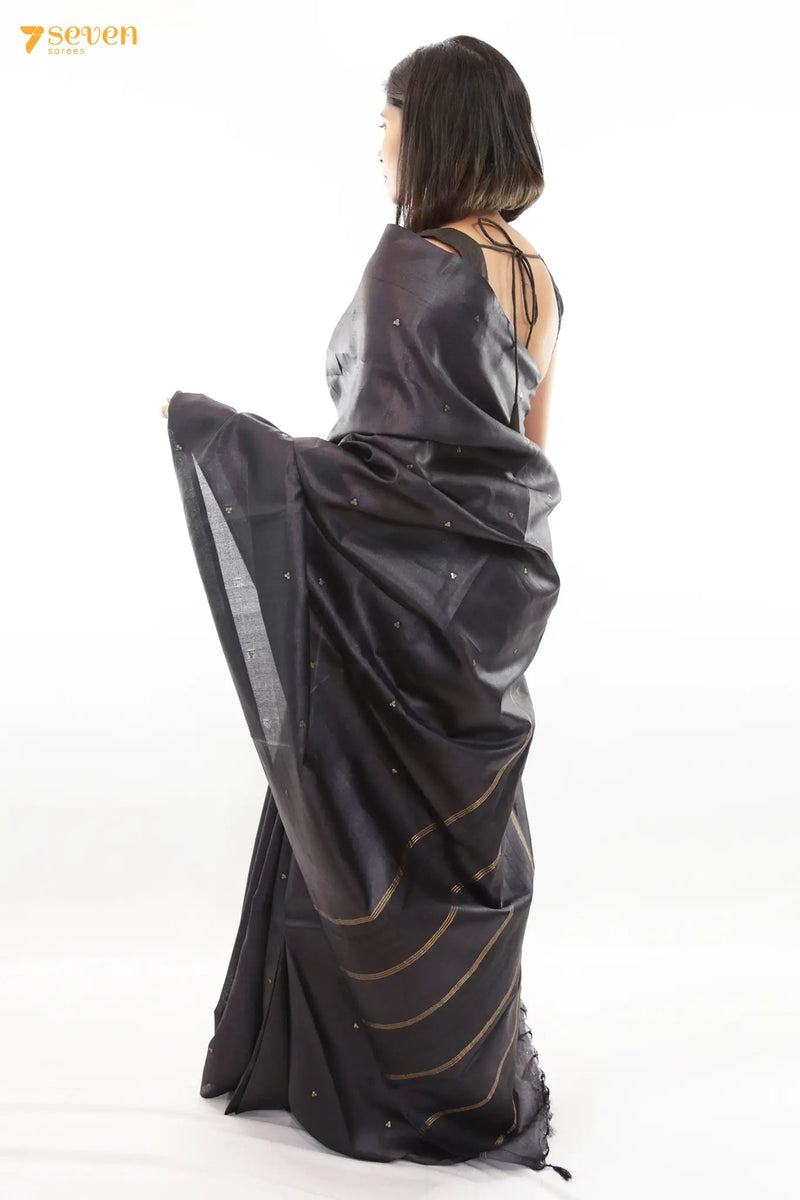 Black Dahlia Chattisgarh Black Pure Tussar Silk saree | Silk Mark Certified - Seven Sarees - Saree - Seven Sarees