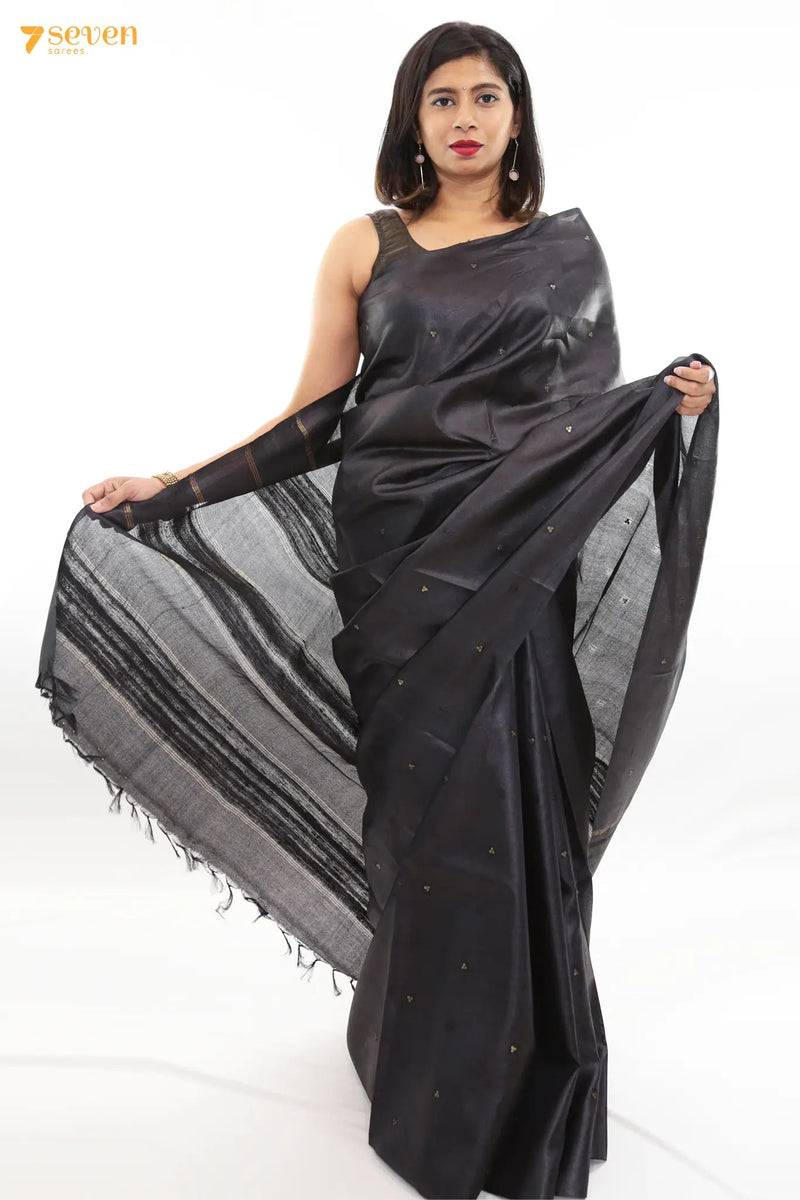 Black Dahlia Chattisgarh Black Pure Tussar Silk saree | Silk Mark Certified - Seven Sarees - Saree - Seven Sarees