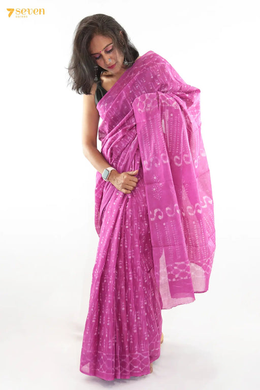 Blush Rose Jaipur Pink Block Printed Pure Cotton Saree - Seven Sarees - Saree - Seven Sarees