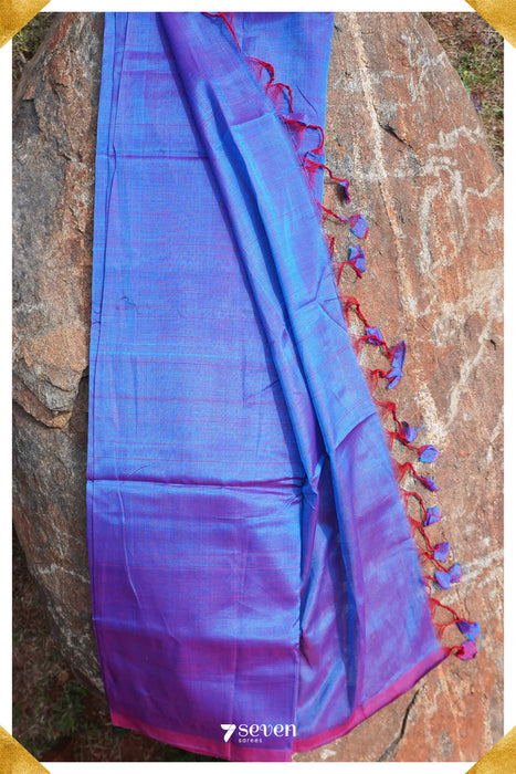 Buddhitha Mangalagiri Handloom Blue/Red Silk Cotton Saree - Seven Sarees - Saree - Seven Sarees