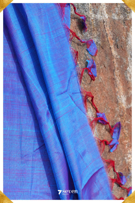 Buddhitha Mangalagiri Handloom Blue/Red Silk Cotton Saree - Seven Sarees - Saree - Seven Sarees