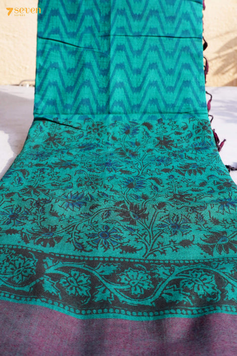 Camanti Hand Block Kalamkari 100% Soft Cotton Bottle Green Saree (Handloom) - Seven Sarees - Saree - Seven Sarees