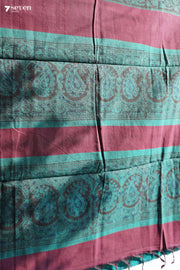 Camanti Hand Block Kalamkari 100% Soft Cotton Bottle Green Saree (Handloom) - Seven Sarees - Saree - Seven Sarees