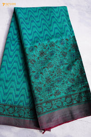 Camanti Hand Block Kalamkari 100% Soft Cotton Bottle Green Saree (Handloom) - Seven Sarees - Saree - Seven Sarees
