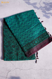 Camanti Hand Block Kalamkari 100% Soft Cotton Bottle Green Saree (Handloom) - Seven Sarees - Saree - Seven Sarees