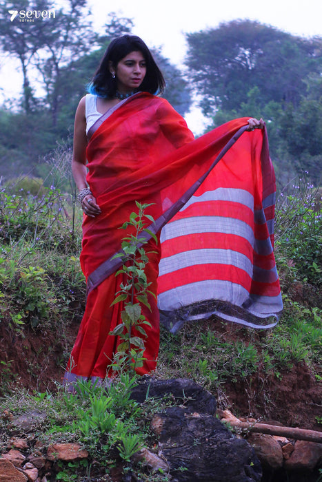 chandni red mangalagiri handloom silk cotton saree