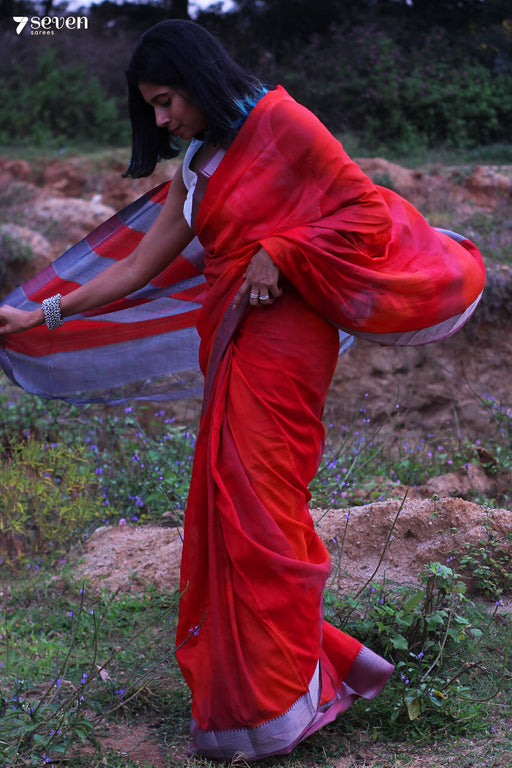 Chandni Red Mangalagiri Handloom Silk Cotton Saree - Seven Sarees - Saree - Seven Sarees