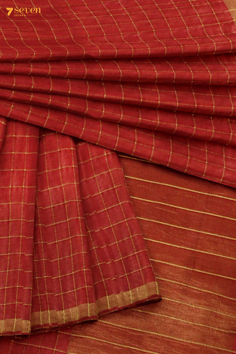 Chandramalika Chattisgarh Red Pure Tussar Silk Saree | Silk Mark Certified - Seven Sarees - Saree - Seven Sarees
