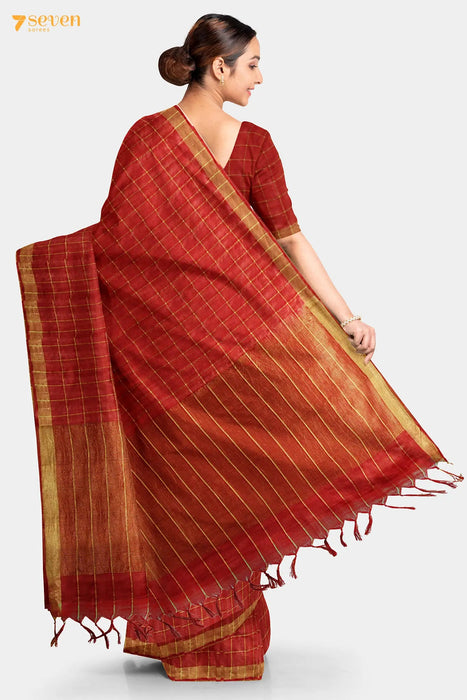 Chandramalika Chattisgarh Red Pure Tussar Silk Saree | Silk Mark Certified - Seven Sarees - Saree - Seven Sarees