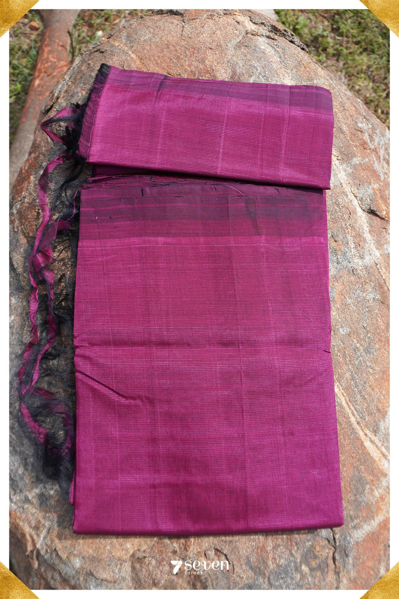 Chiti Mangalagiri Handloom Dark Mauve Silk Cotton Saree - Seven Sarees - Saree - Seven Sarees