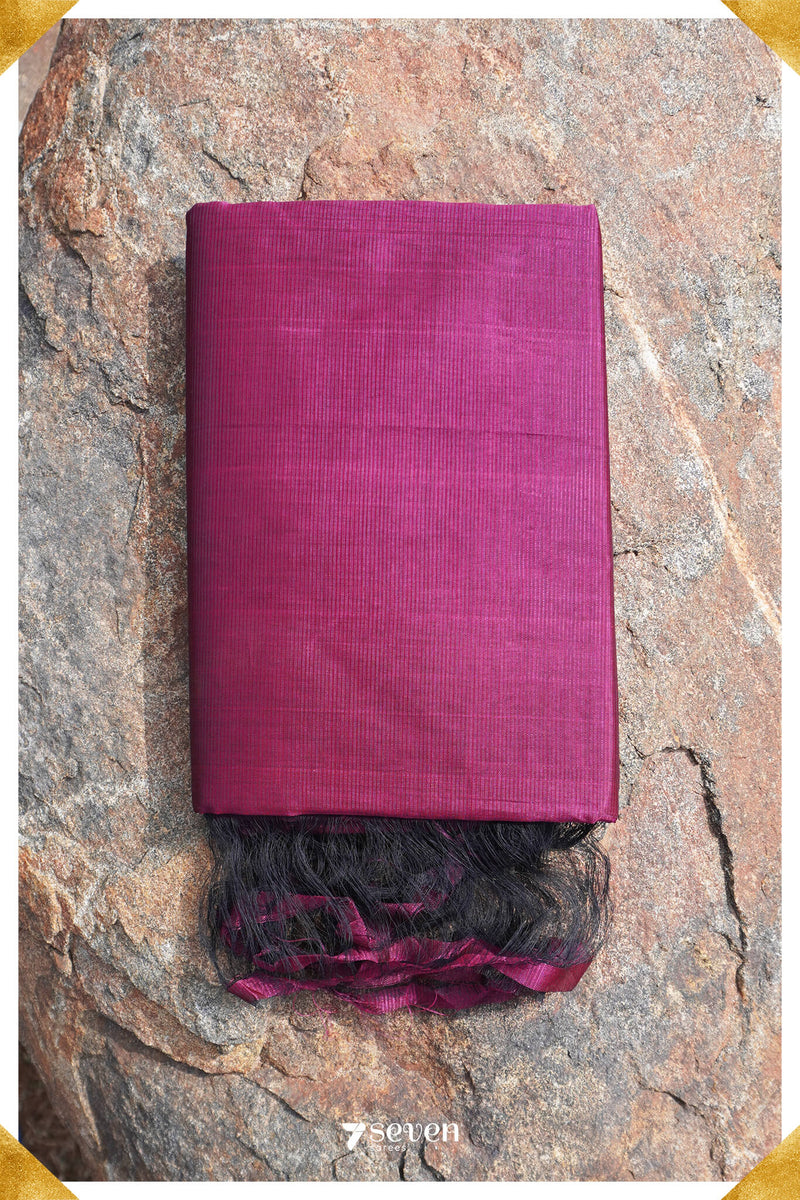 Chiti Mangalagiri Handloom Dark Mauve Silk Cotton Saree - Seven Sarees - Saree - Seven Sarees