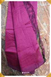 Chiti Mangalagiri Handloom Dark Mauve Silk Cotton Saree - Seven Sarees - Saree - Seven Sarees