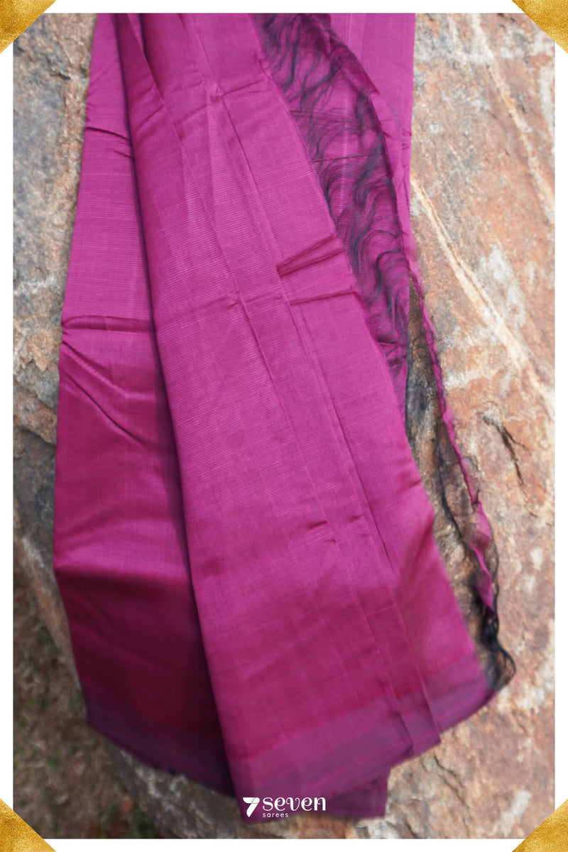 Chiti Mangalagiri Handloom Dark Mauve Silk Cotton Saree - Seven Sarees - Saree - Seven Sarees