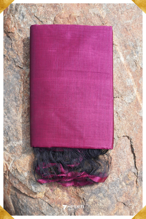 Chiti Mangalagiri Handloom Dark Mauve Silk Cotton Saree - Seven Sarees - Saree - Seven Sarees