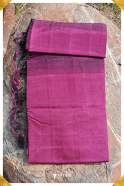 Chiti Mangalagiri Handloom Dark Mauve Silk Cotton Saree - Seven Sarees - Saree - Seven Sarees