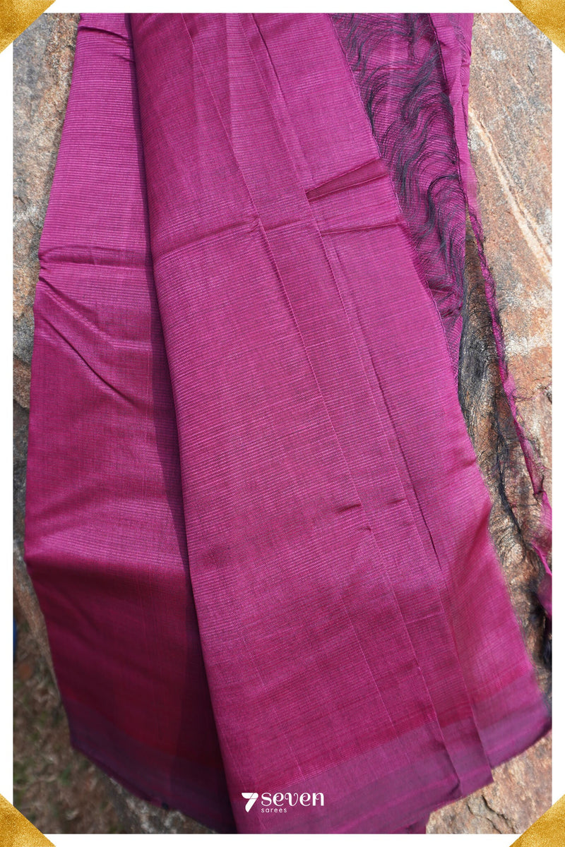 Chiti Mangalagiri Handloom Dark Mauve Silk Cotton Saree - Seven Sarees - Saree - Seven Sarees