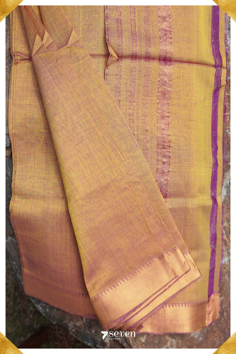 Chitra Mangalagiri Handloom Yellow/Gold Silk-Cotton Saree - Seven Sarees - Saree - Seven Sarees