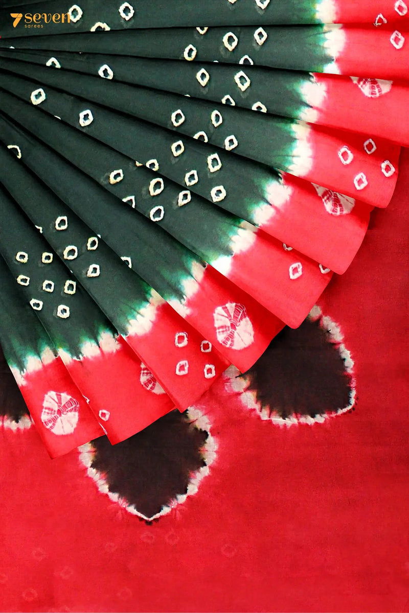 Chupan Madurai Red and Green Pure Cotton Sungudi Saree - Seven Sarees - Saree - Seven Sarees