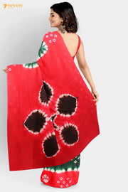 Chupan Madurai Red and Green Pure Cotton Sungudi Saree - Seven Sarees - Saree - Seven Sarees