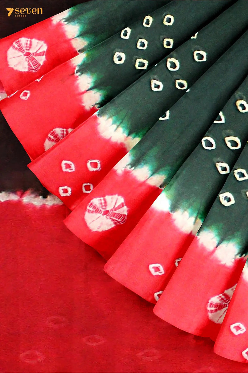 Chupan Madurai Red and Green Pure Cotton Sungudi Saree - Seven Sarees - Saree - Seven Sarees