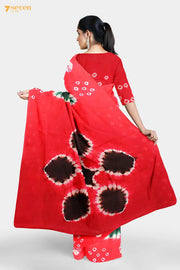 Chupan Madurai Red and Green Pure Cotton Sungudi Saree - Seven Sarees - Saree - Seven Sarees