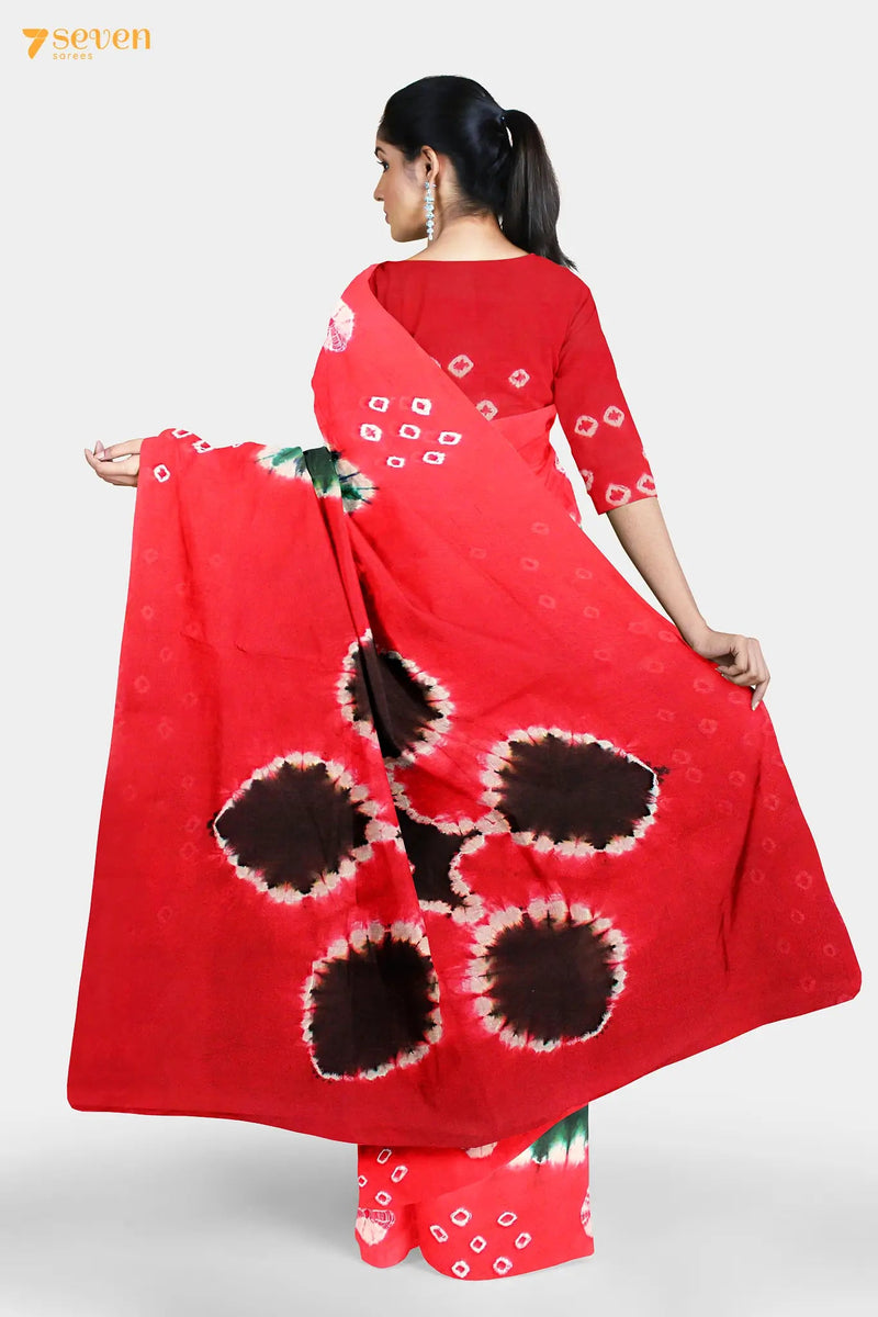 Chupan Madurai Red and Green Pure Cotton Sungudi Saree - Seven Sarees - Saree - Seven Sarees