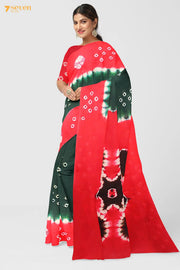 Chupan Madurai Red and Green Pure Cotton Sungudi Saree - Seven Sarees - Saree - Seven Sarees