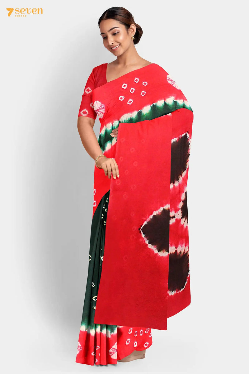 Chupan Madurai Red and Green Pure Cotton Sungudi Saree - Seven Sarees - Saree - Seven Sarees