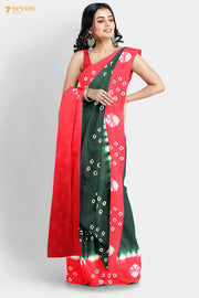 Chupan Madurai Red and Green Pure Cotton Sungudi Saree - Seven Sarees - Saree - Seven Sarees