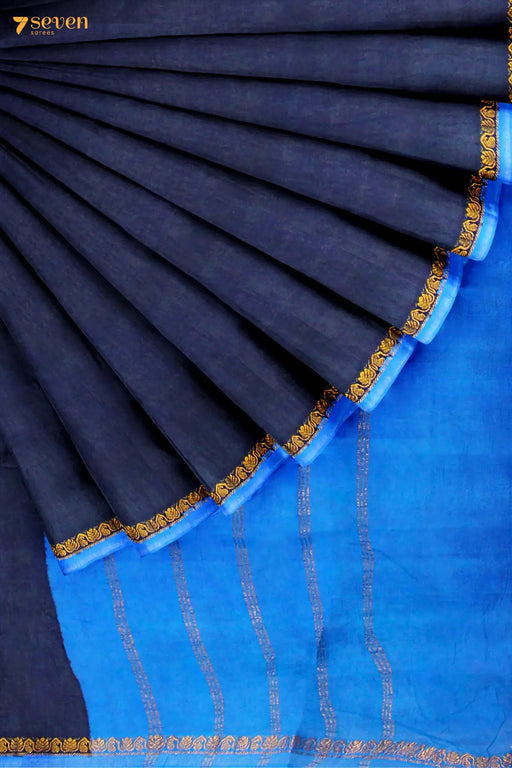 Damini Madurai Navy Blue Pure Cotton Sungudi Saree - Seven Sarees - Saree - Seven Sarees