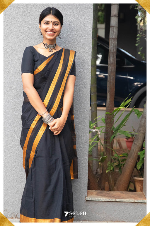 Deepa Madurai Black Pure Cotton Saree - Seven Sarees - Saree - Seven Sarees