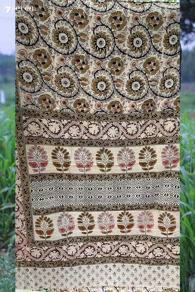 Devaganneru Hand Block Kalamkari 100% Soft Cotton saree - Seven Sarees - Saree - Seven Sarees