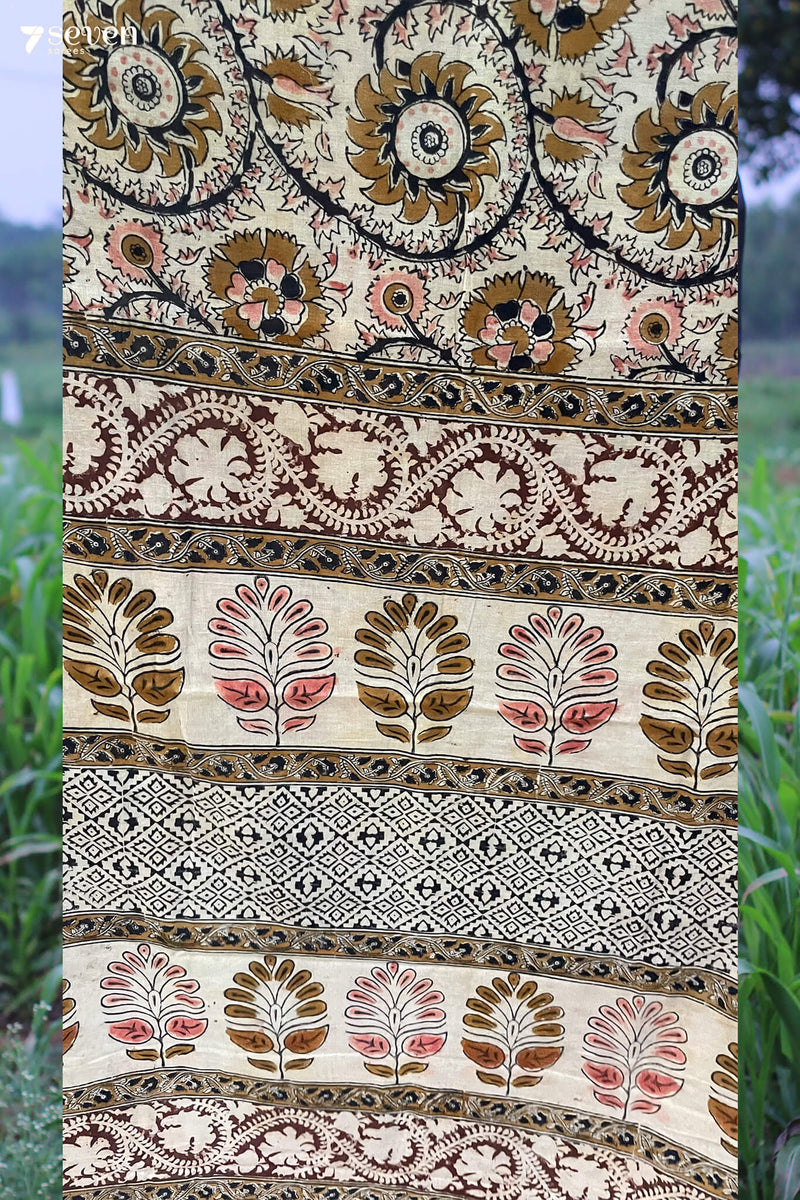 Devaganneru Hand Block Kalamkari 100% Soft Cotton saree - Seven Sarees - Saree - Seven Sarees