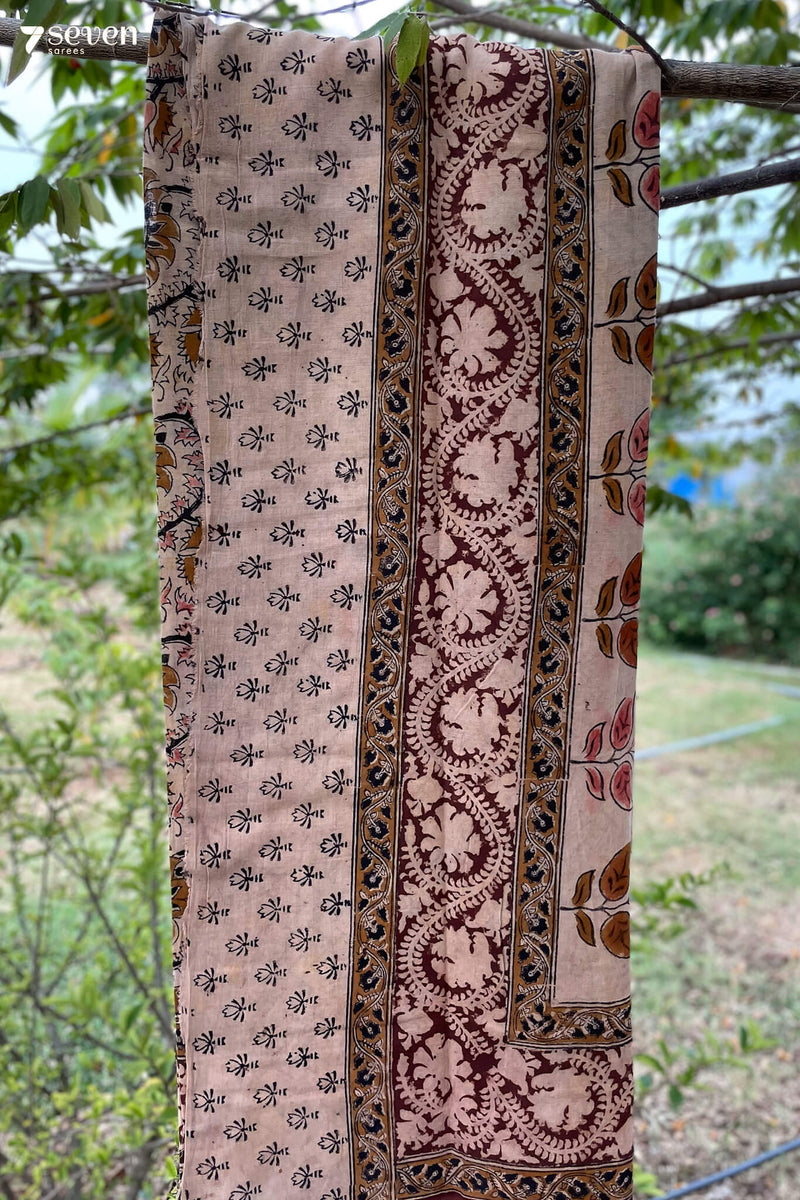 Devaganneru Hand Block Kalamkari 100% Soft Cotton saree - Seven Sarees - Saree - Seven Sarees