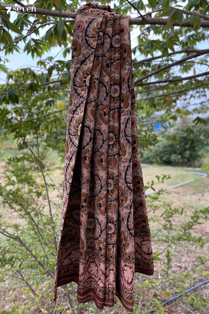 Devaganneru Hand Block Kalamkari 100% Soft Cotton saree - Seven Sarees - Saree - Seven Sarees