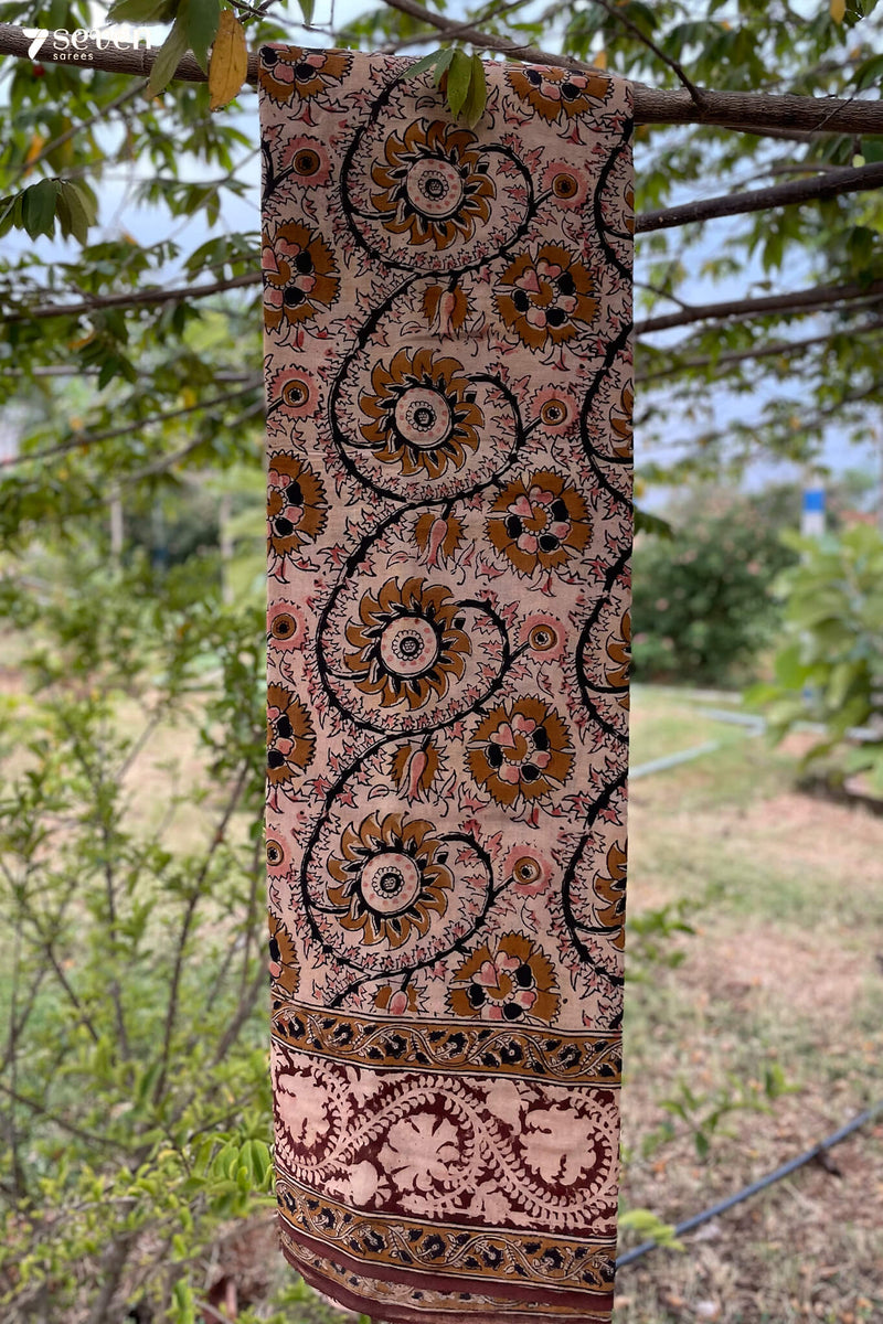 Devaganneru Hand Block Kalamkari 100% Soft Cotton saree - Seven Sarees - Saree - Seven Sarees