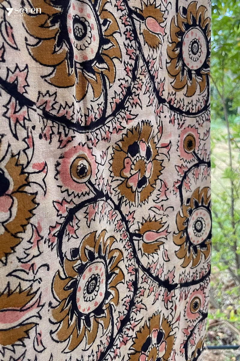 Devaganneru Hand Block Kalamkari 100% Soft Cotton saree - Seven Sarees - Saree - Seven Sarees
