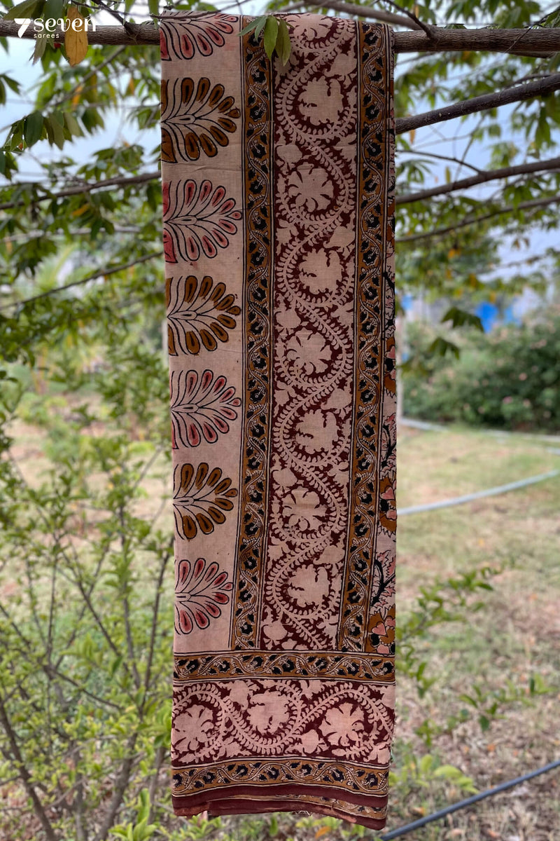 Devaganneru Hand Block Kalamkari 100% Soft Cotton saree - Seven Sarees - Saree - Seven Sarees