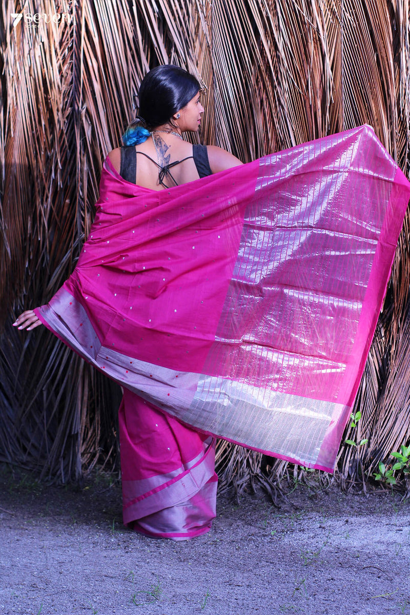Dipam Handloom Venkatagiri 100% cotton Pink Saree - Seven Sarees - Seven Sarees