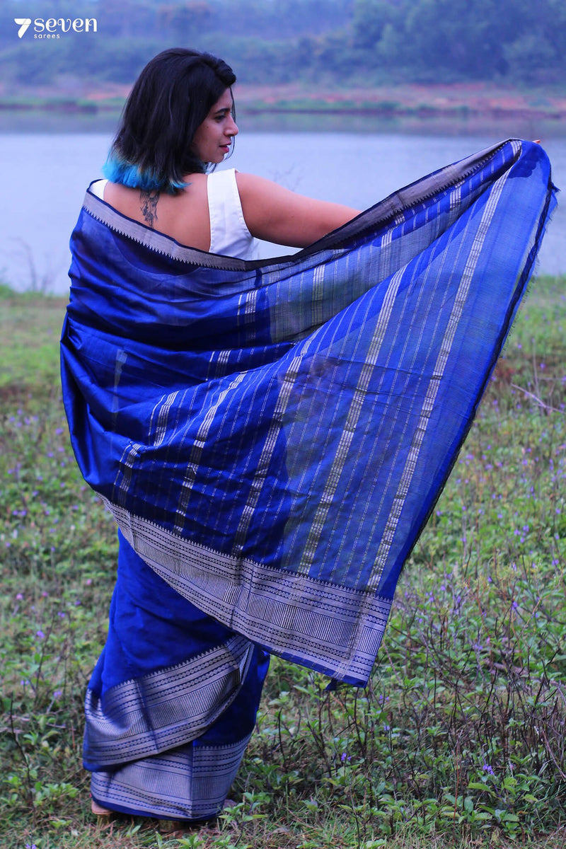 Dipika Blue Mangalagiri Handloom Pure Silk Cotton saree - Seven Sarees - Saree - Seven Sarees