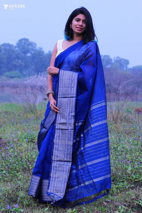 Dipika Blue Mangalagiri Handloom Pure Silk Cotton saree - Seven Sarees - Saree - Seven Sarees