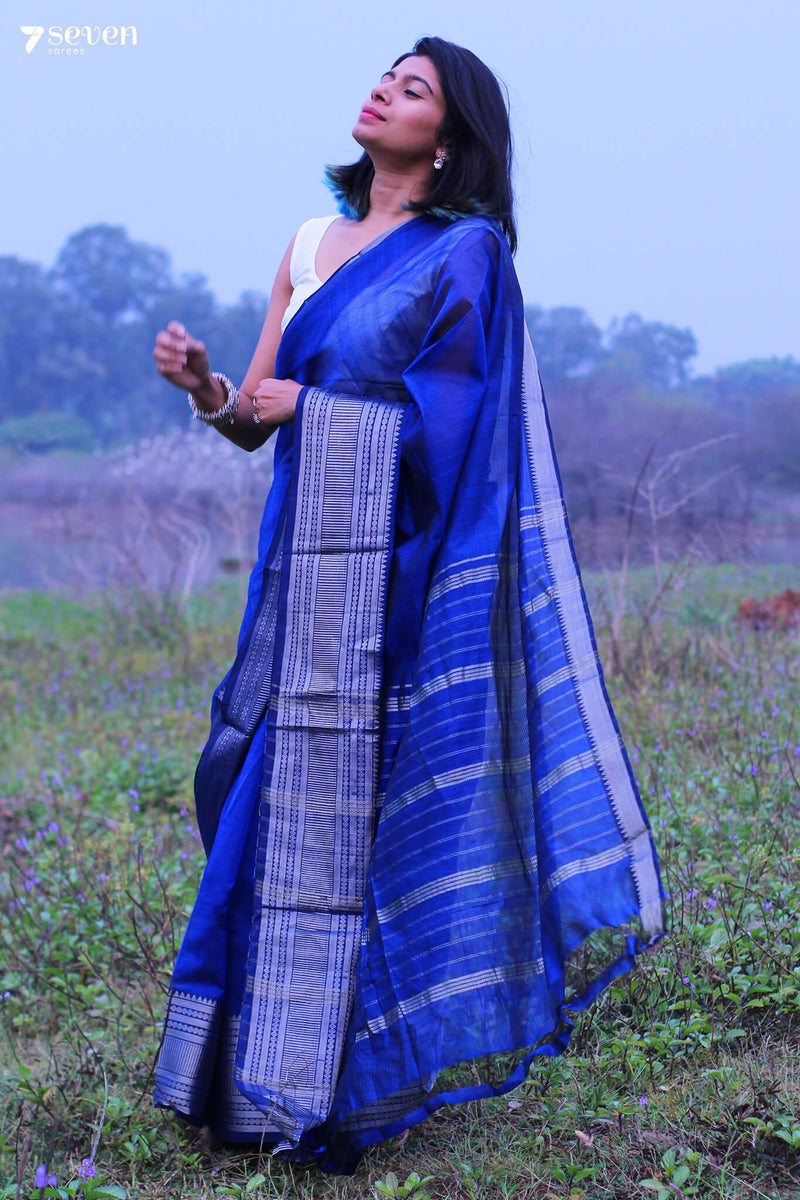 Dipika Blue Mangalagiri Handloom Pure Silk Cotton saree - Seven Sarees - Saree - Seven Sarees