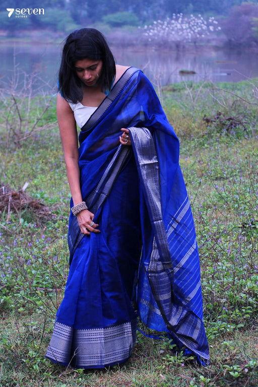 Dipika Blue Mangalagiri Handloom Pure Silk Cotton saree - Seven Sarees - Saree - Seven Sarees