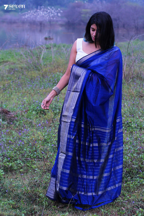 Dipika Blue Mangalagiri Handloom Pure Silk Cotton saree - Seven Sarees - Saree - Seven Sarees