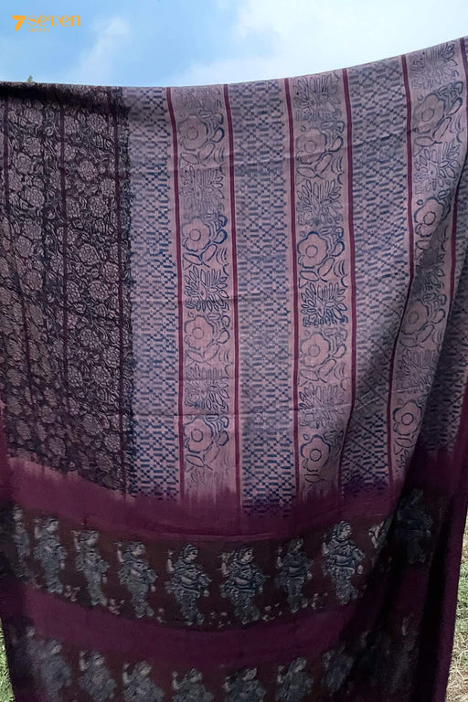 Gulabi Hand Block Kalamkari 100% Soft Cotton saree (Handloom) - Seven Sarees - Saree - Seven Sarees