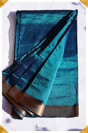 Hema Mangalagiri Handloom Blue Silk-Cotton Saree - Seven Sarees - Saree - Seven Sarees