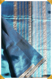 Hema Mangalagiri Handloom Blue Silk-Cotton Saree - Seven Sarees - Saree - Seven Sarees