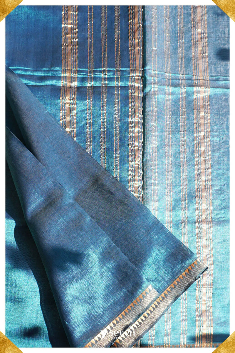 Hema Mangalagiri Handloom Blue Silk-Cotton Saree - Seven Sarees - Saree - Seven Sarees